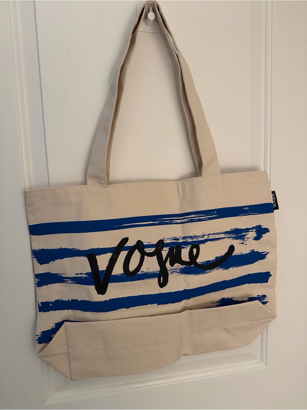 Vogue Canvas Tote in Natural with Royal Blue Stripes